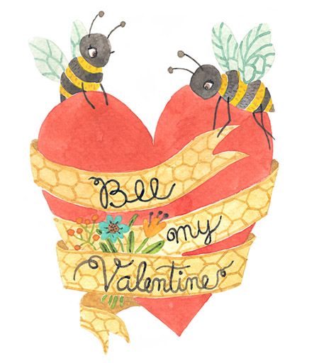 大きなハートと蜂のイラストが可愛い 手作りで作るオシャレバレンタインカード